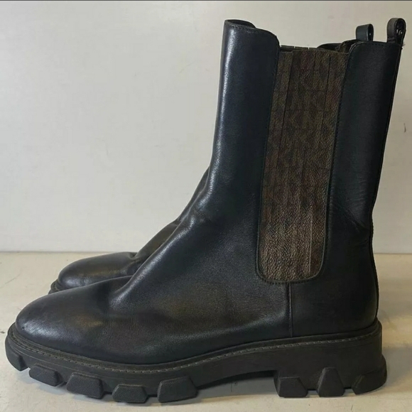 Michael Kors Designer MK Marabelle Black Studded Chelsea combat Leather Boot 7 M - Picture 2 of 7
